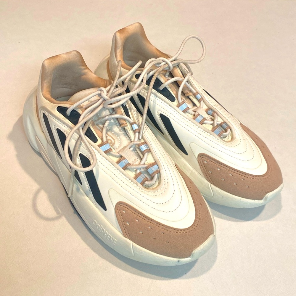 ADIDAS OZELIA Women's Beige Leather Mixed Sneakers Size 4.5 EUC 36.5 EUC